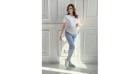 Голубые джинсы мом для беременных с высокой спинкой