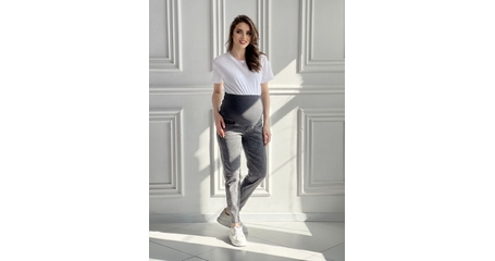 Серые джинсы мом для беременных с высокой спинкой