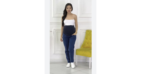 Синие джинсы мом для беременных с высокой спинкой